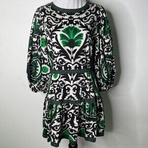 Alice + Olivia Women's Green Black Shayla Tiered Long Sleeve Mini Dress Size 8